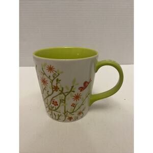 Starbucks 2007 Spring Floral Flowers & Butterflies Mug 12 Oz White And Green